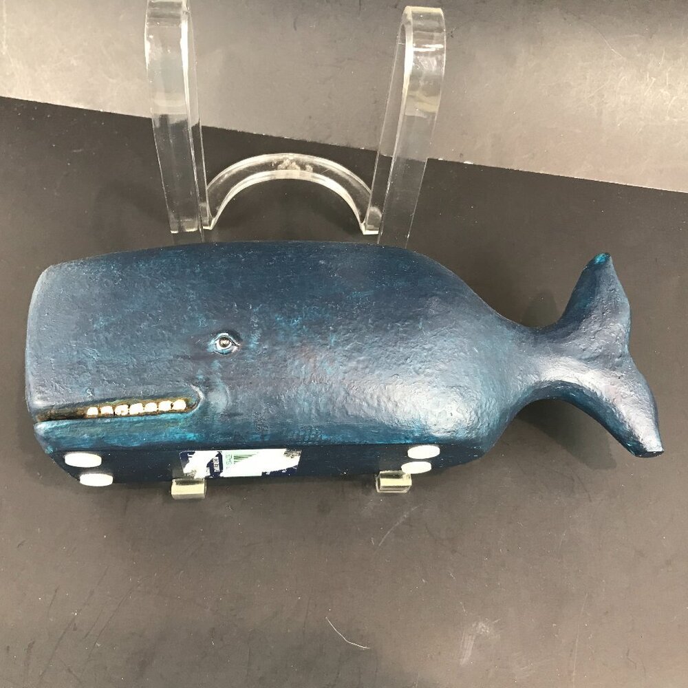 Blue ceramic 9.5 x 4 inch whale figure